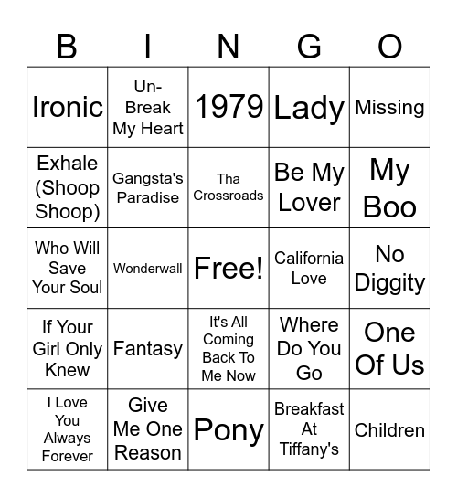 Billboard Year-End Of 1996 Bingo Card