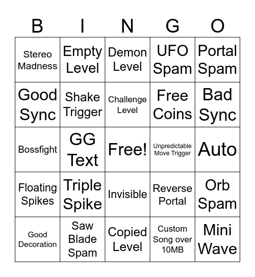 Recent Tab GD Bingo Card