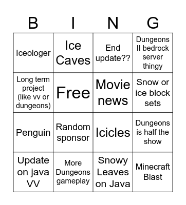 Minecraft LIVE Bingo Card
