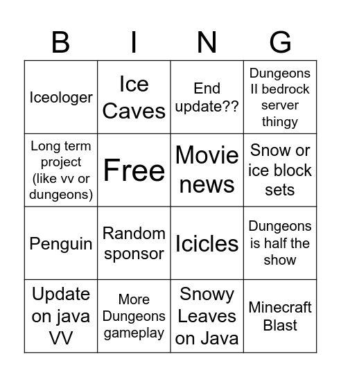 Minecraft LIVE Bingo Card