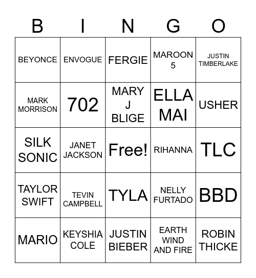 SING AND/OR DANCE Bingo Card