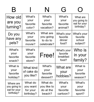Birthday Bingo Card