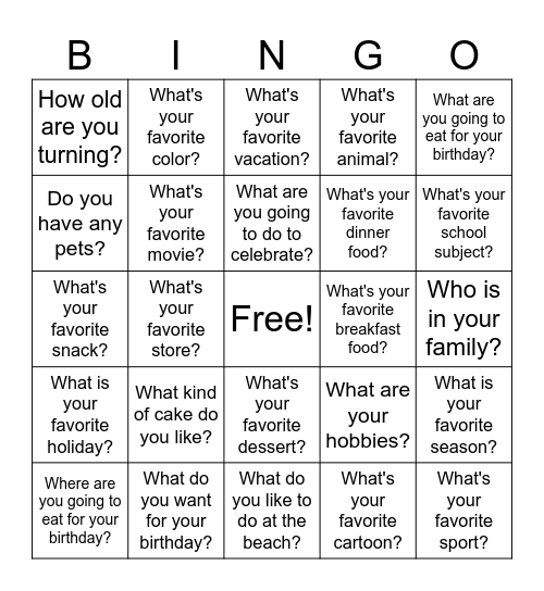 Birthday Bingo Card