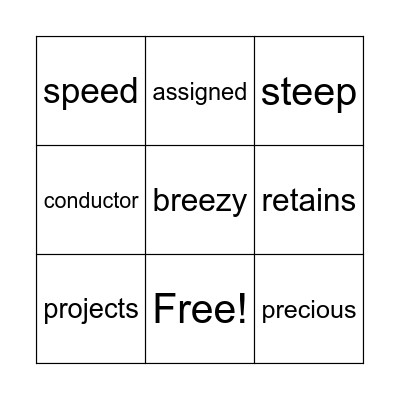 Vocabulary Bingo Card