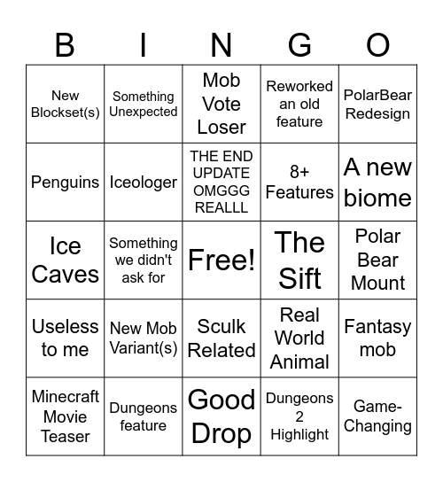 Minecraft Live Bingo Card