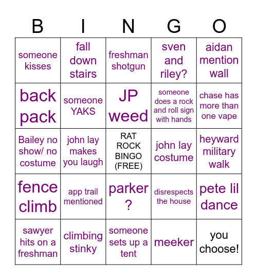 RAT ROCK Bingo Card