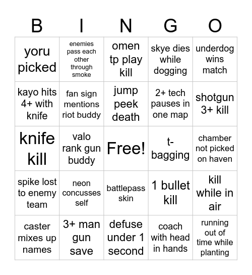 VALORANT CHAMPIONS BINGO Card