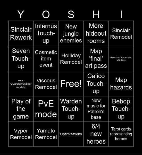 Deadlock Content Update Predictions Bingo Card