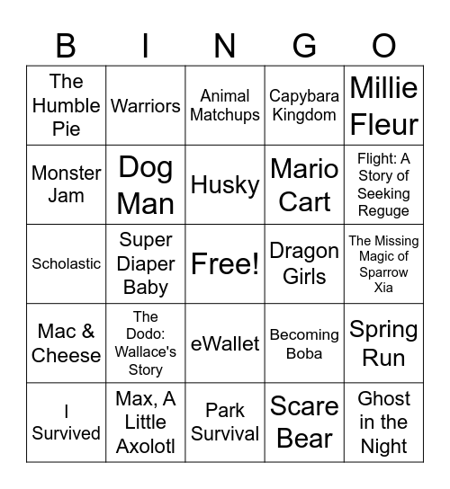 Book Fair Bingo Card