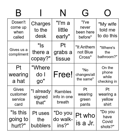 Flu Clinic Bingo Card