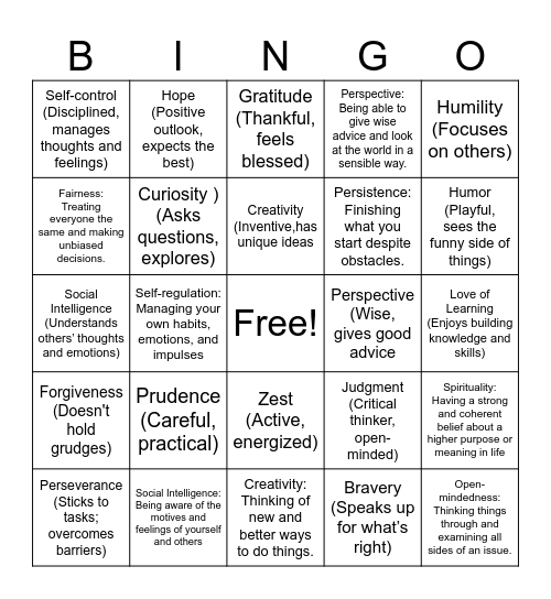 Strengths Bingo Card