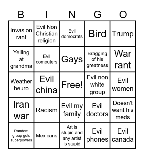 Grandpa rant bingo Card