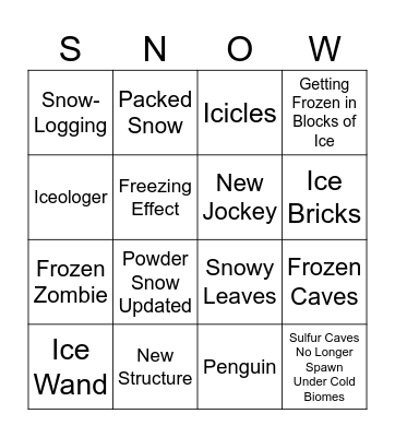 Snow Drop Bingo Card