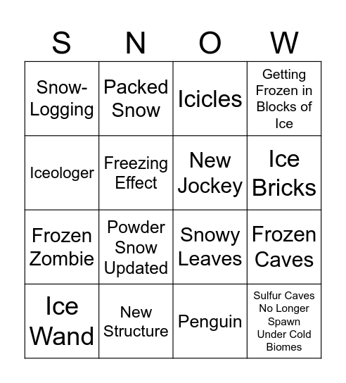 Snow Drop Bingo Card