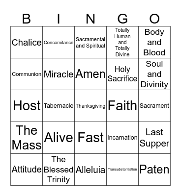 HOLY EUCHARIST Bingo Card