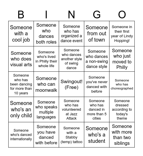 Always Lindy in Philadelphia Bingo! Bingo Card