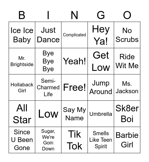 90s and 2000s Bingo Card