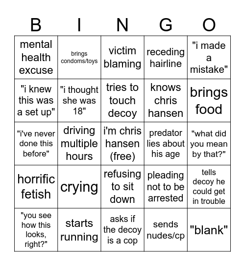 to catch a predator Bingo Card