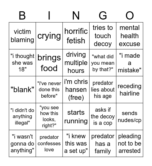 to catch a predator Bingo Card