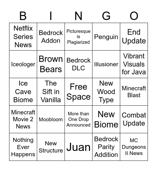 Minecraft LIVE Bingo Card