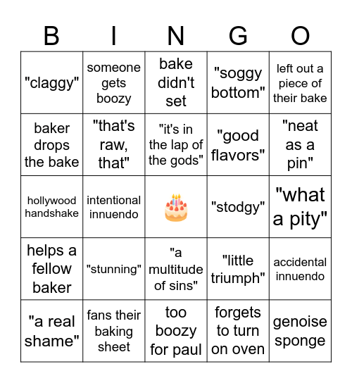 Great British Bake Off Bingo Card
