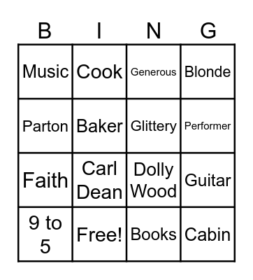 Dolly Parton Bingo Card