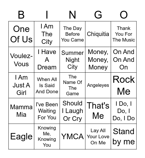 ABBA & Party Mix Bingo Card