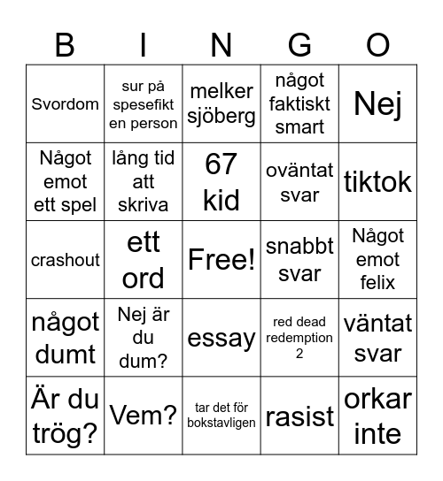 Melker Bingo Card