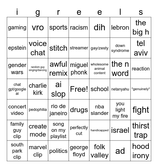 ig reels bingo Card