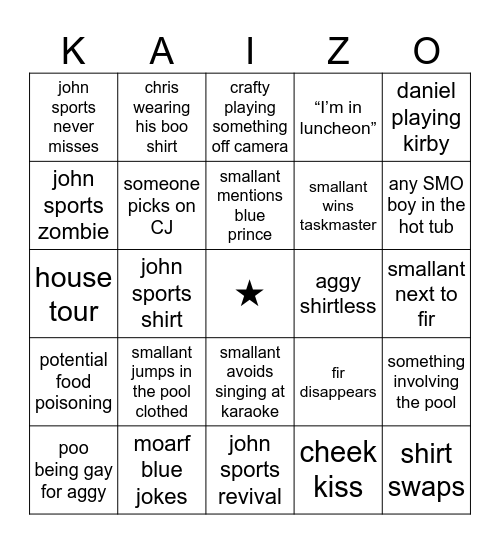 KAIZO 2026 Bingo Card