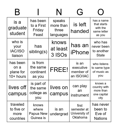 International Advisory Committee BINGO Card