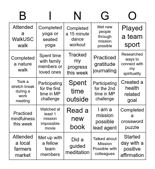 MP3 BINGO Card