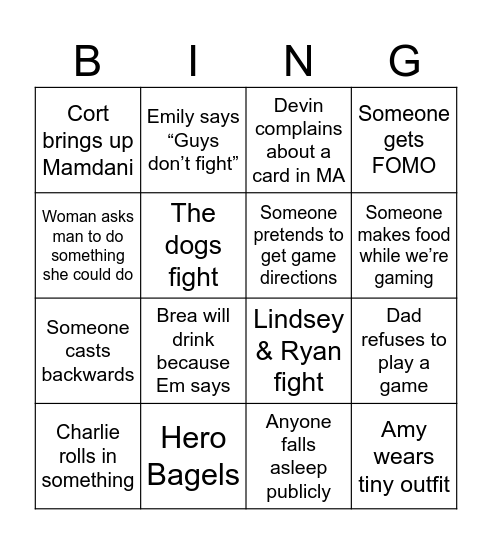 Camping Weekend Bingo Card