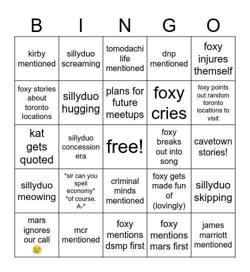 sillyduo meetup 2026 Bingo Card