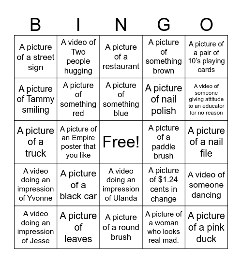 Saturday Scavenger Hunt Bingo Card