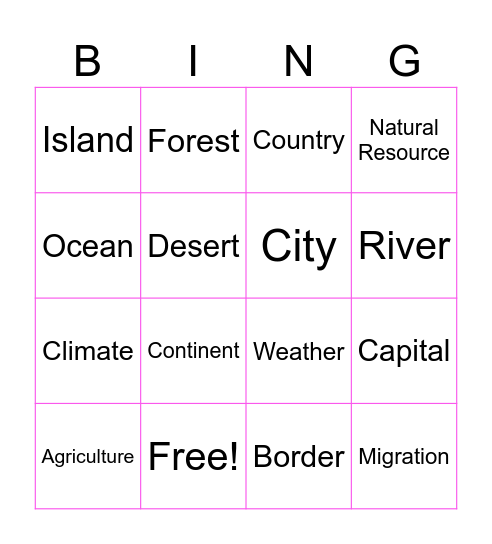 Geography! Bingo Card