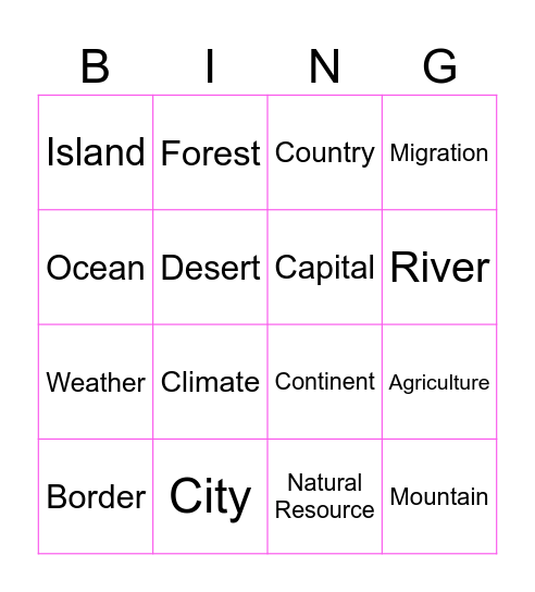 Geography! Bingo Card