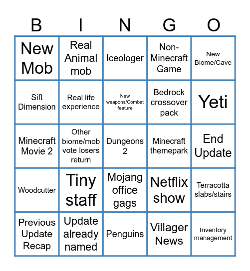 Minecraft LIVE fall 26 Bingo Card
