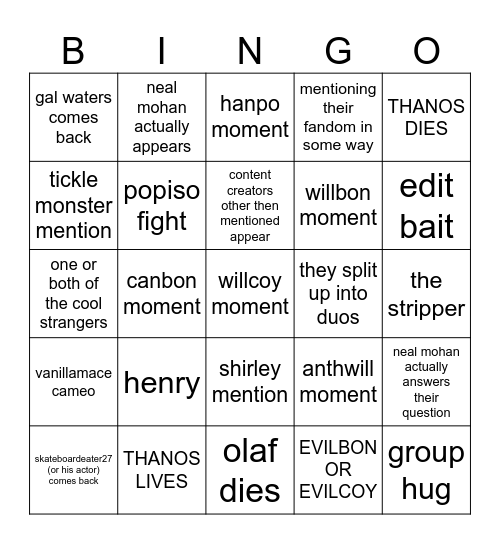 bunch of friends finale bingo!! Bingo Card