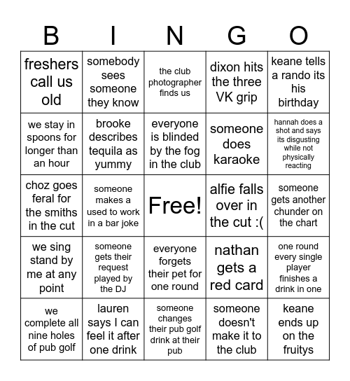 Keane's Bday Bingo Card
