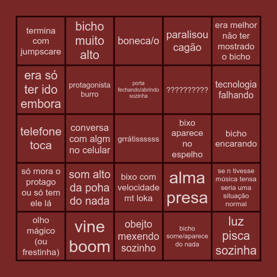 bingo dos cria do terror Bingo Card