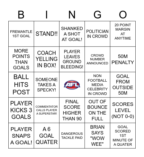 GRAND FINAL BINGO Card