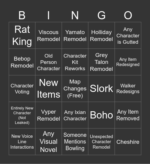 Deadlock Patch Bingo Card