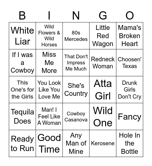 Country Divas Bingo Card
