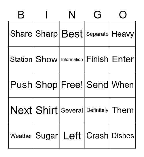 /sh/ and /eh/ sounds Bingo Card