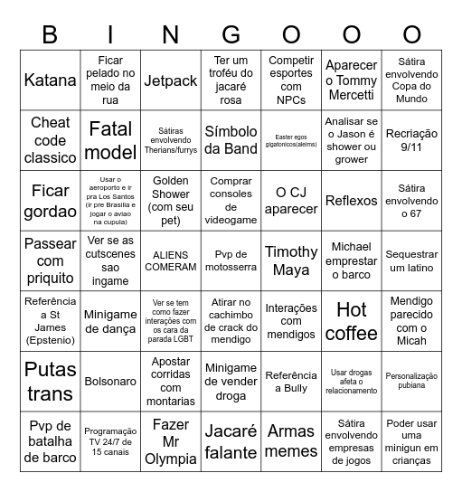 Bingo do GTA 6 Bingo Card