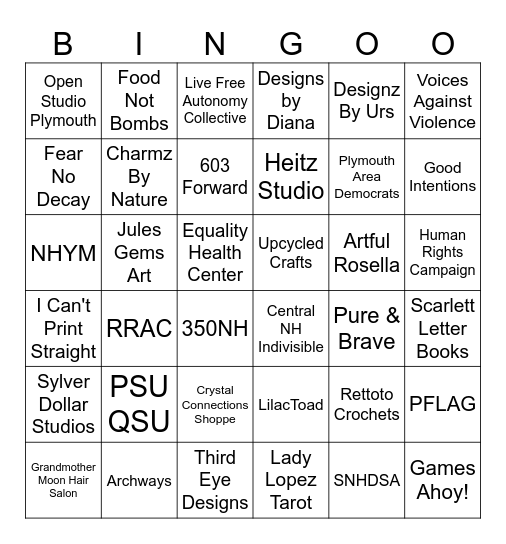 Plymouth Pride Bingo Card