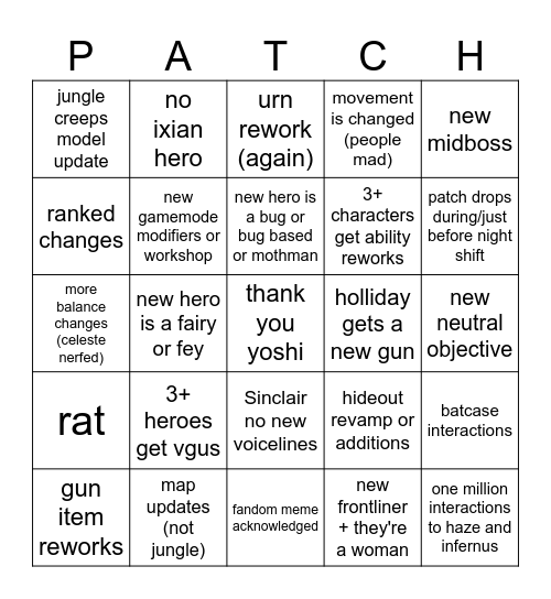 DEADLOCK Bingo Card