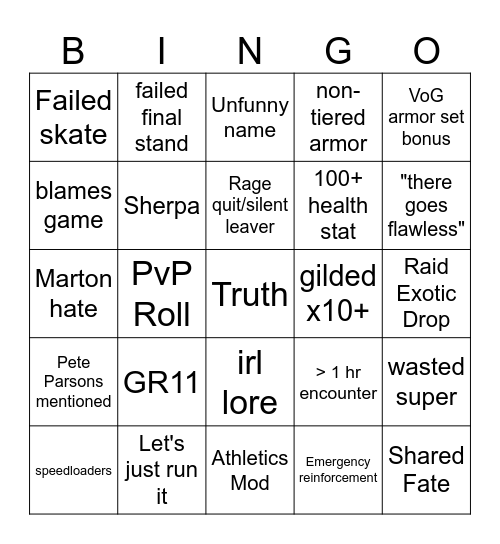 Untitled Bingo Card