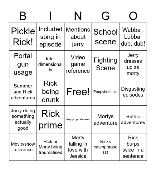 Rick and Morty Bingo Card